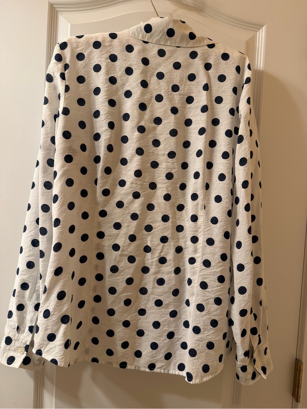 NWOT White Button-Up Shirt with Black Polka Dots - Picture 2 of 8